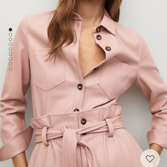 Mango Pastel Pink Faux Leather Shirt - Picture 1 of 5